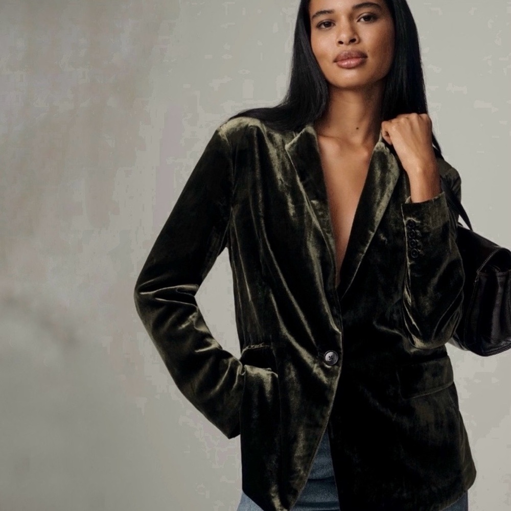 Anthropologie Maeve The Tessie Blazer Velvet Edition Olive Green Small